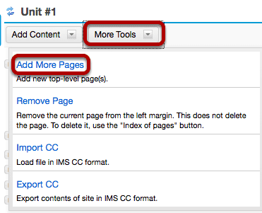 Or, on an existing top-level page, click More Tools, then Add More Pages.
