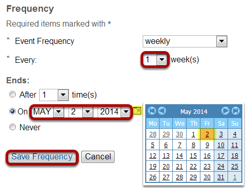 Specify interval and end date.