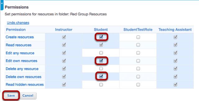 Modify student permissions and then Save.