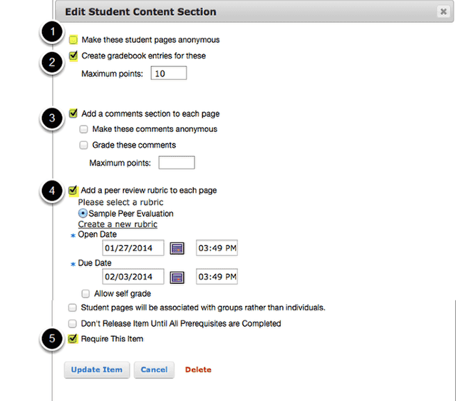 Edit the Student Content Section Properties as needed.