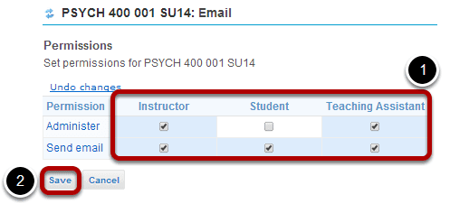 Modify the permissions for the roles listed.