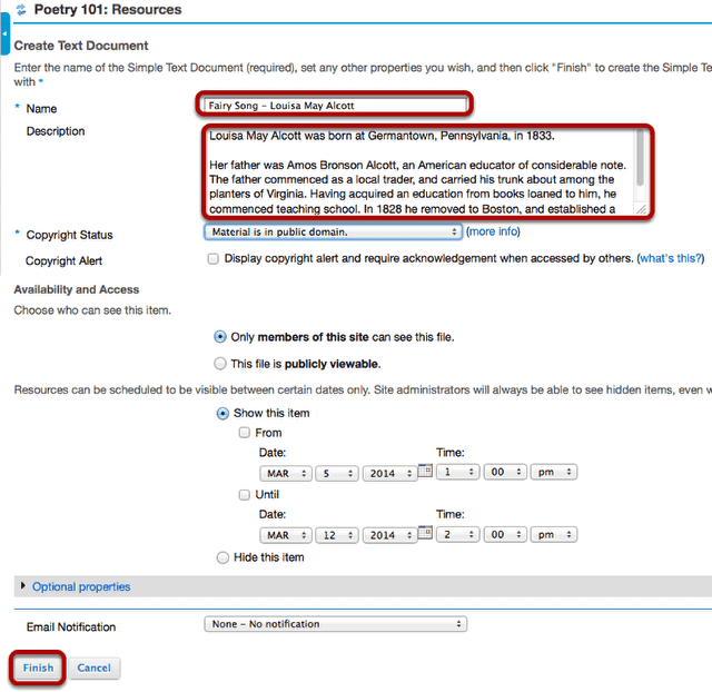 Enter document information.