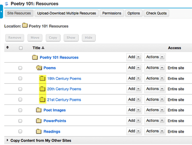 View subfolders in Resources.