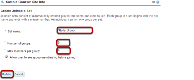 Specify the joinable set details.