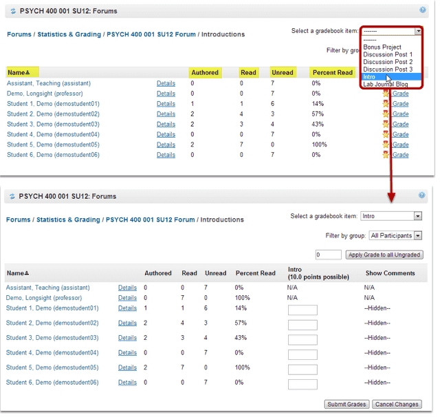 Select a gradebook item.