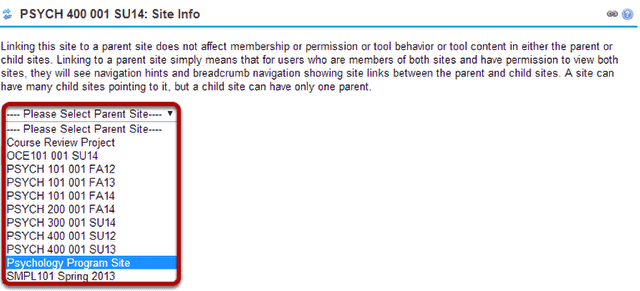 Select the parent site from the drop-down menu.