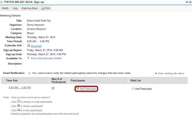 Click Add Participant.