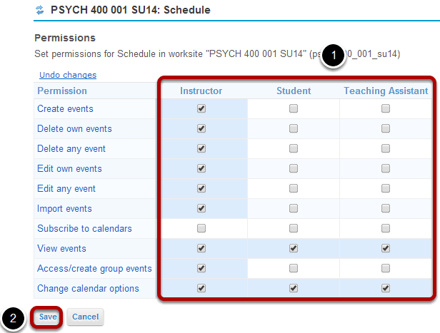 Modify the permissions for the roles listed.