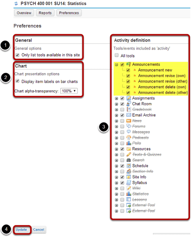 Set your site preferences for reports.