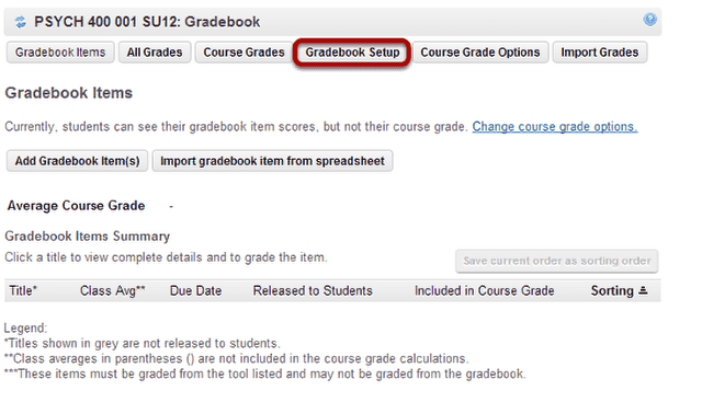 Click Gradebook Setup.