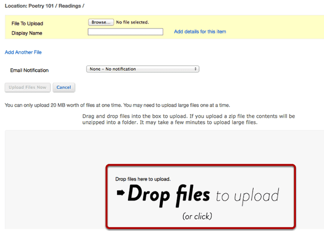 Drag and drop the zip file from your computer.