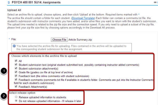 Select the desired upload and release options.
