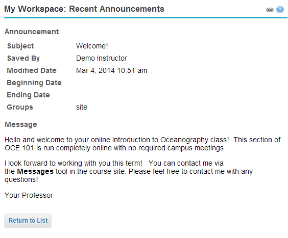 View announcement details.