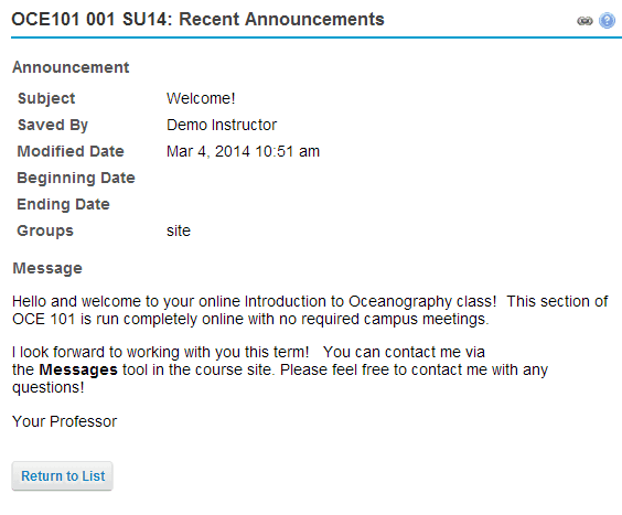 View announcement details.