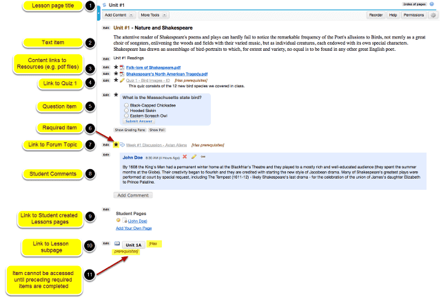 Example of a Lessons page.